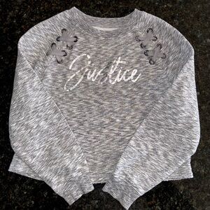 Justice Gray Lace-Up Sweatshirt - Heathered Gray